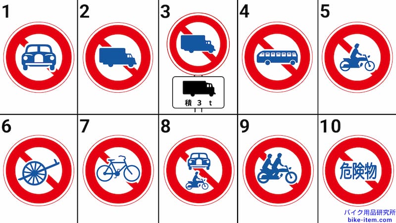 色々な種類の車両通行止め