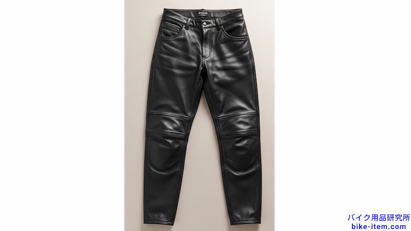 膝プロテクター付きレザーライディングパンツ