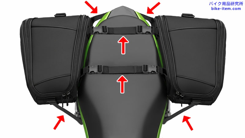 サイドバッグの固定用用ベルト、取り付け例